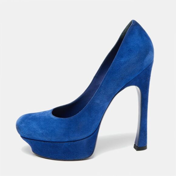 Saint Laurent Royal Blue Suede Palais Platform Pumps Size 39 - Picture 1 of 7